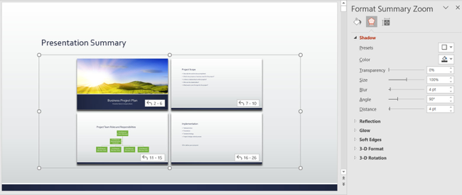 Боковая панель Формат Summary Zoom