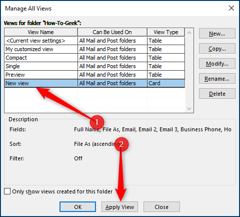 Применение нового вида к папке через кнопку Применить вид