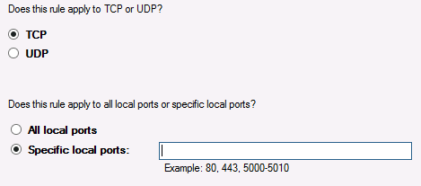 Selector TCP y campo para número de puerto