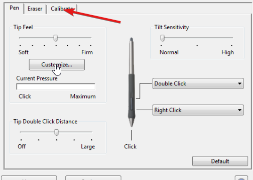 Экран калибровки с прицелами для настройки пера