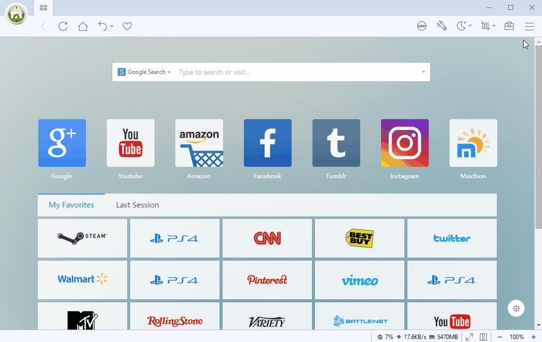 Schermata di Maxthon browser che mostra interfaccia WebKit