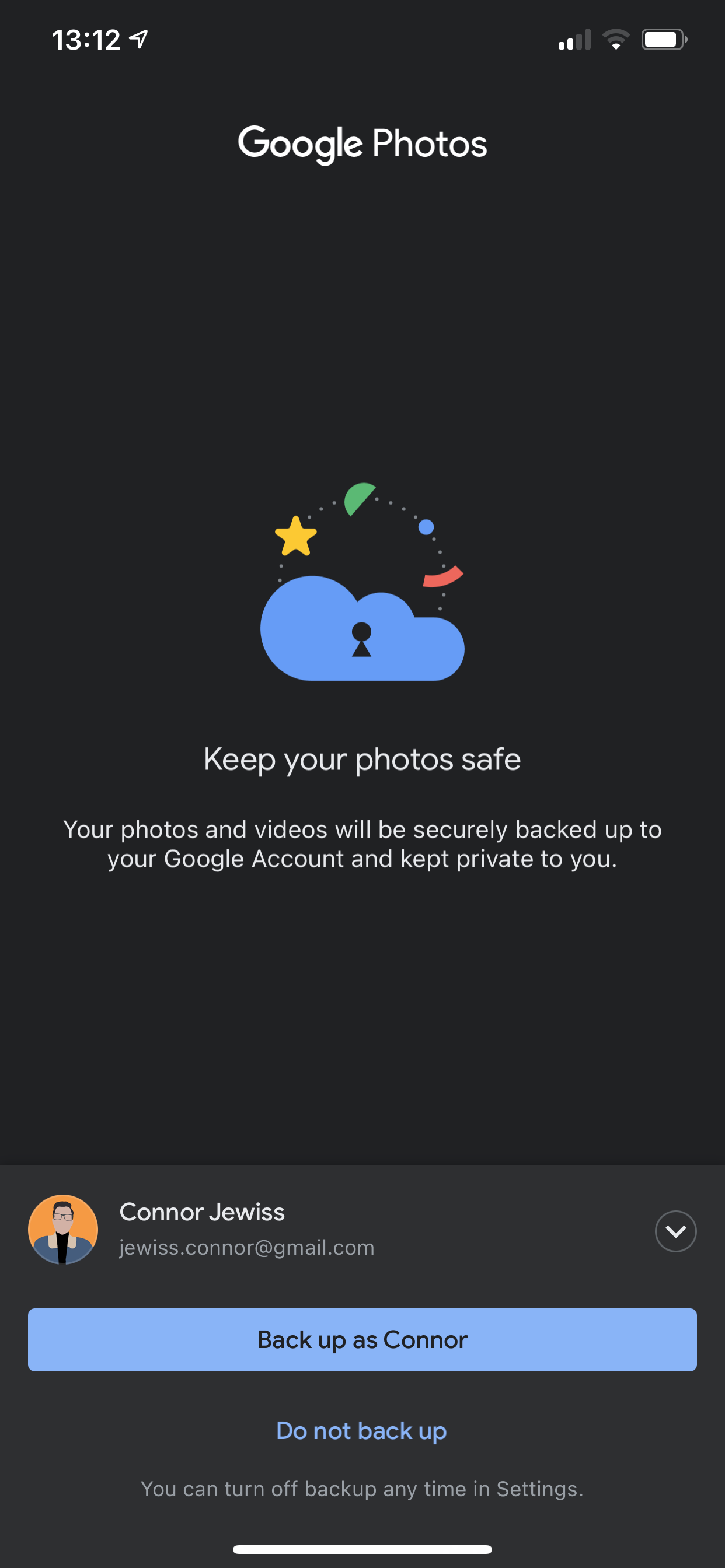 Экран входа в Google Photos