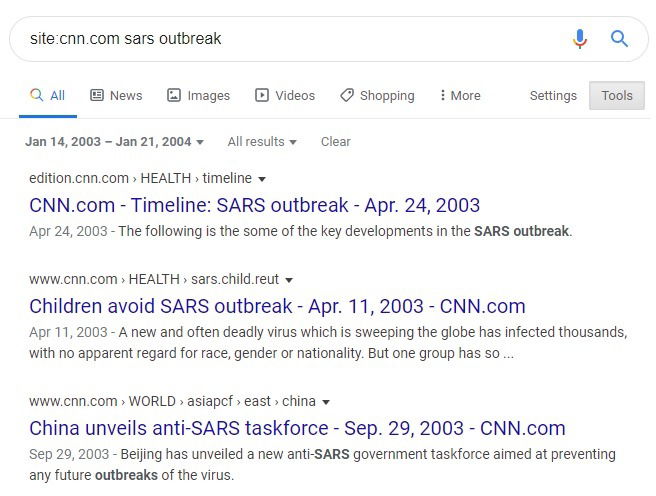 Скриншот: примеры статей за заданный период