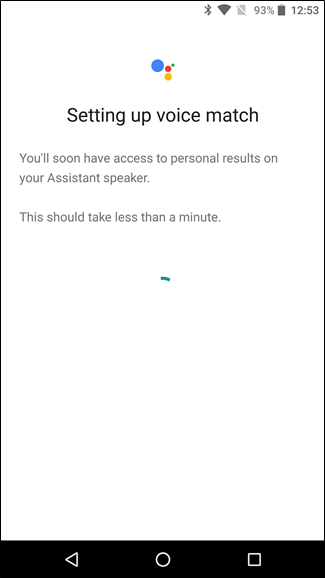 Экран Voice Match на телефоне с подсказкой произнести ключевые фразы