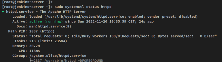 Проверка статуса httpd