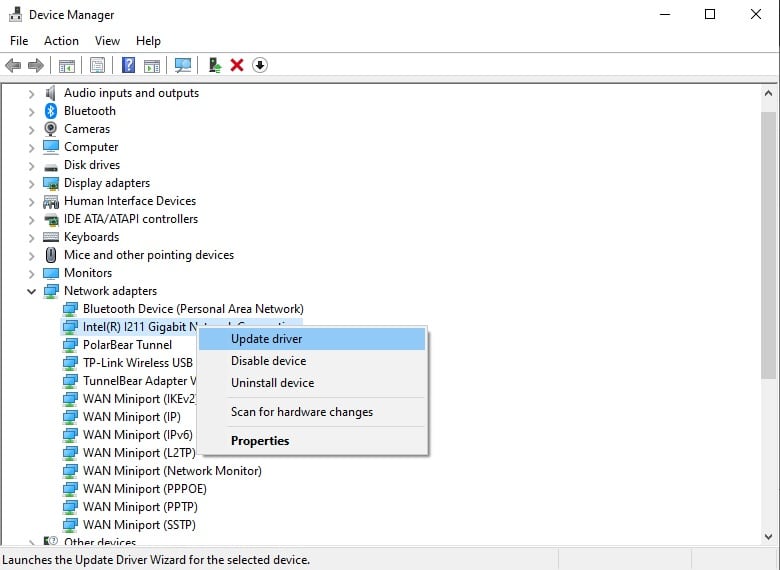 Обновление драйвера адаптера Wi‑Fi на ноутбуке