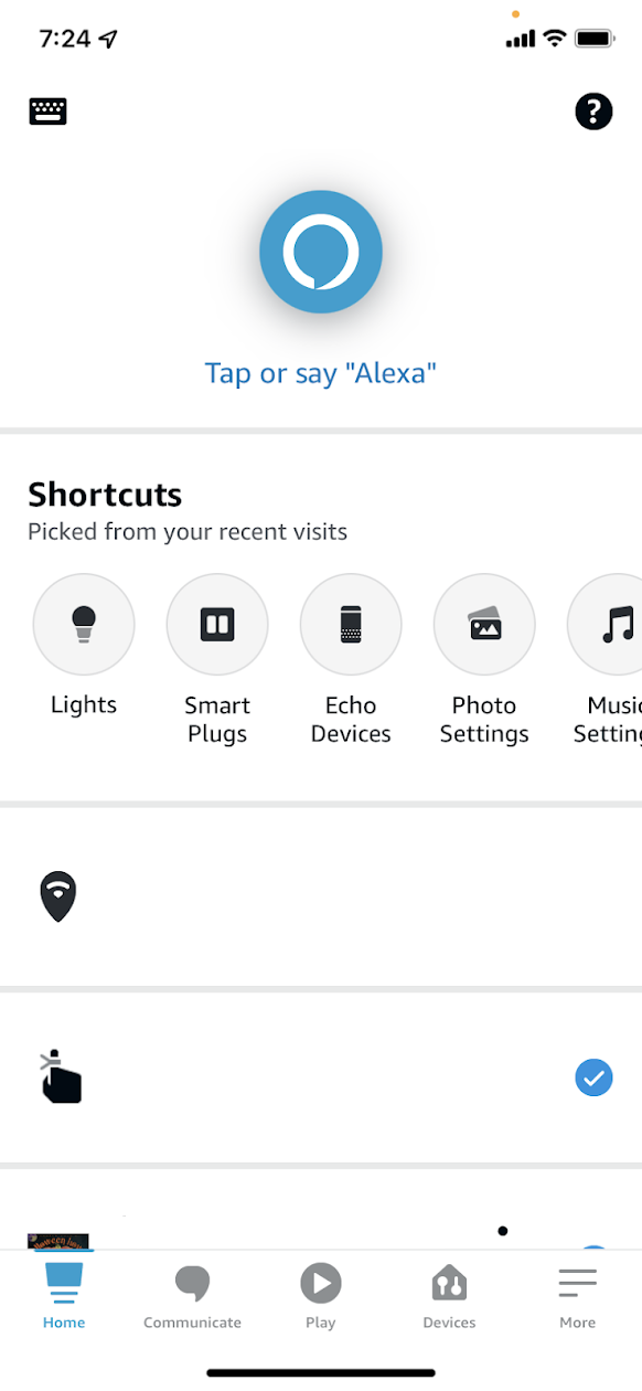 Домашний экран приложения Alexa