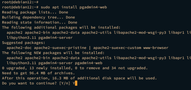 Установка пакета pgadmin4-web и зависимостей через apt