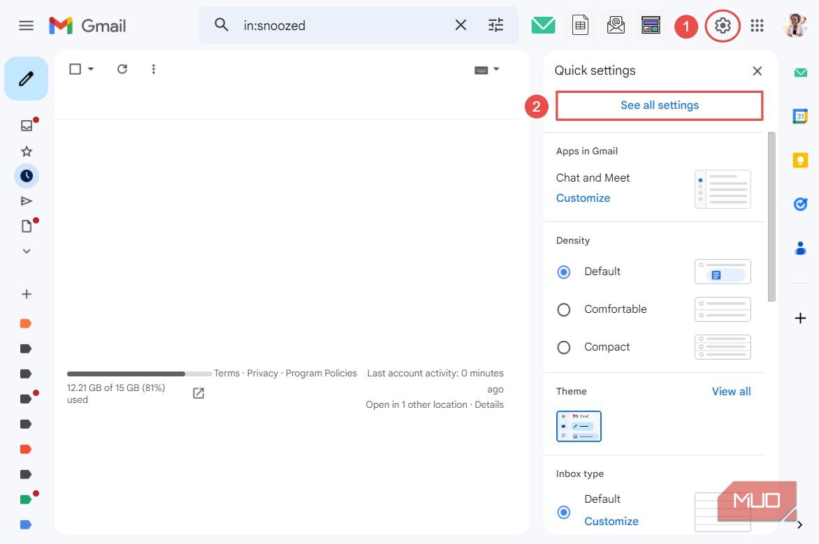 Открыть страницу настроек Gmail