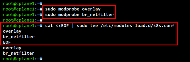 Настройка загрузки модулей ядра overlay и br_netfilter