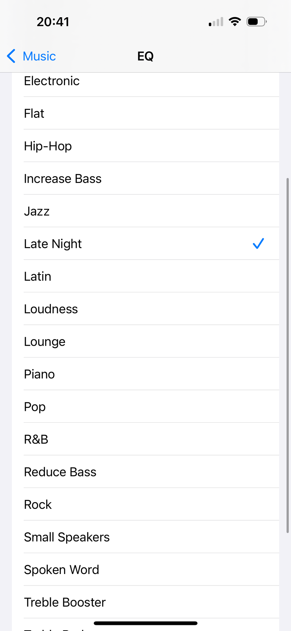 Режим «Поздняя ночь» в Музыке