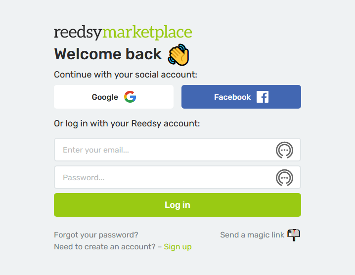 Страница входа Reedsy