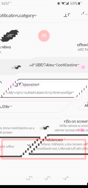 Выбор категории и отключение показа на экране блокировки