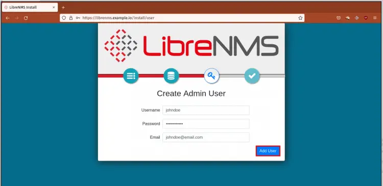 Создание администратора LibreNMS