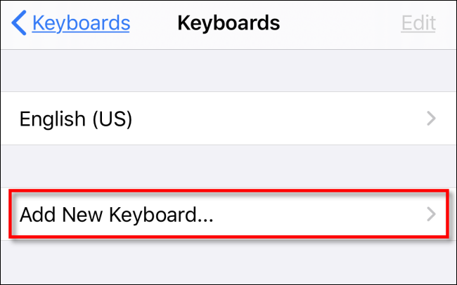 Нажмите Добавить новую клавиатуру в Настройках iPhone