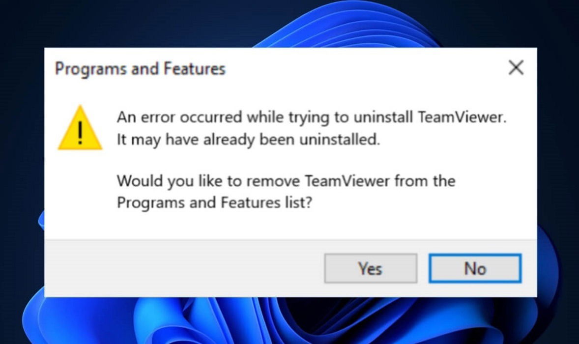 Сообщение об ошибке удаления приложения из списков