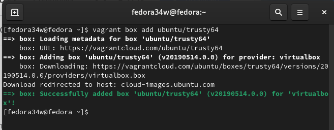 Процесс добавления box ubuntu/trusty64 в Vagrant