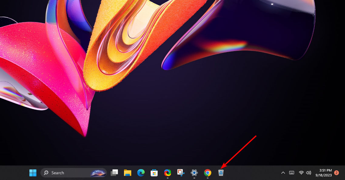 Закреплённая иконка Корзины на панели задач Windows