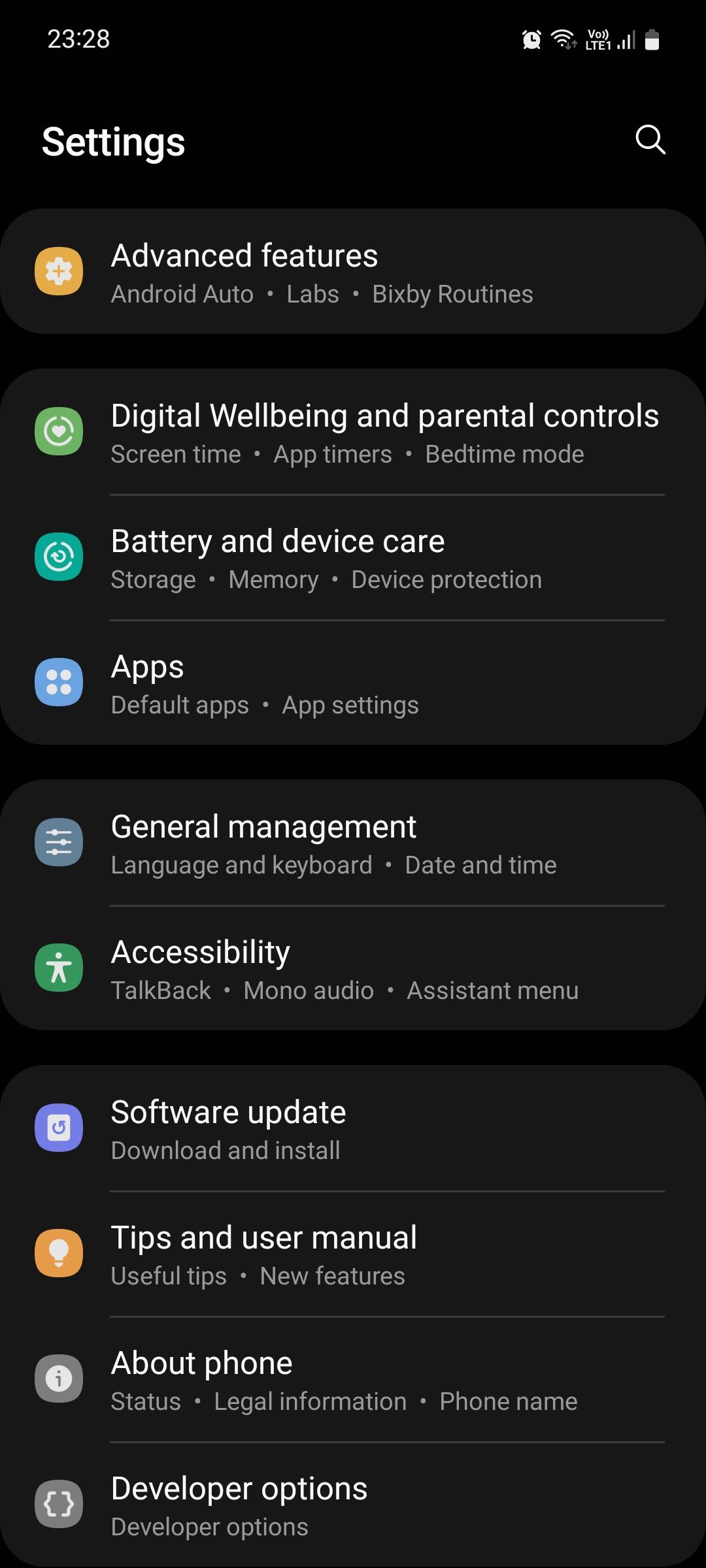 Настройки устройства Samsung
