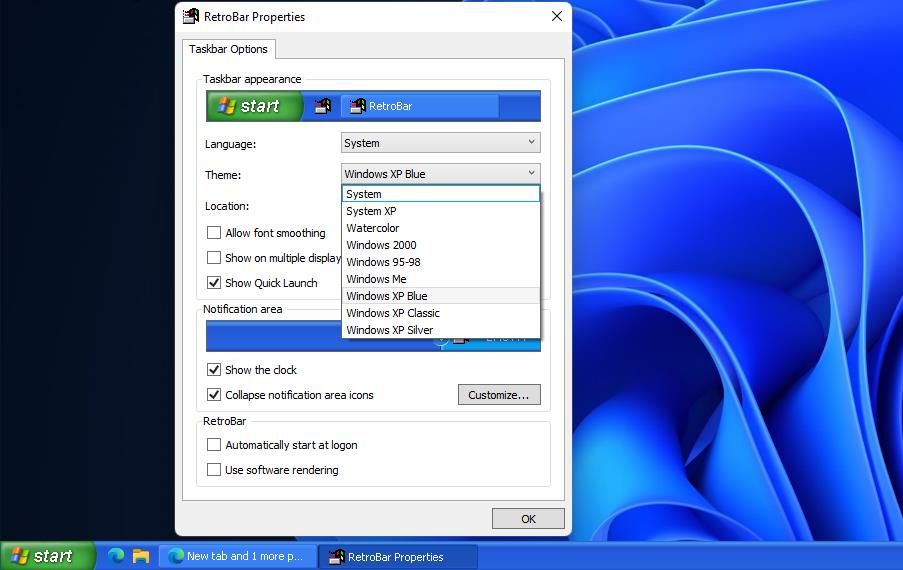 Восстановленная панель задач Windows XP
