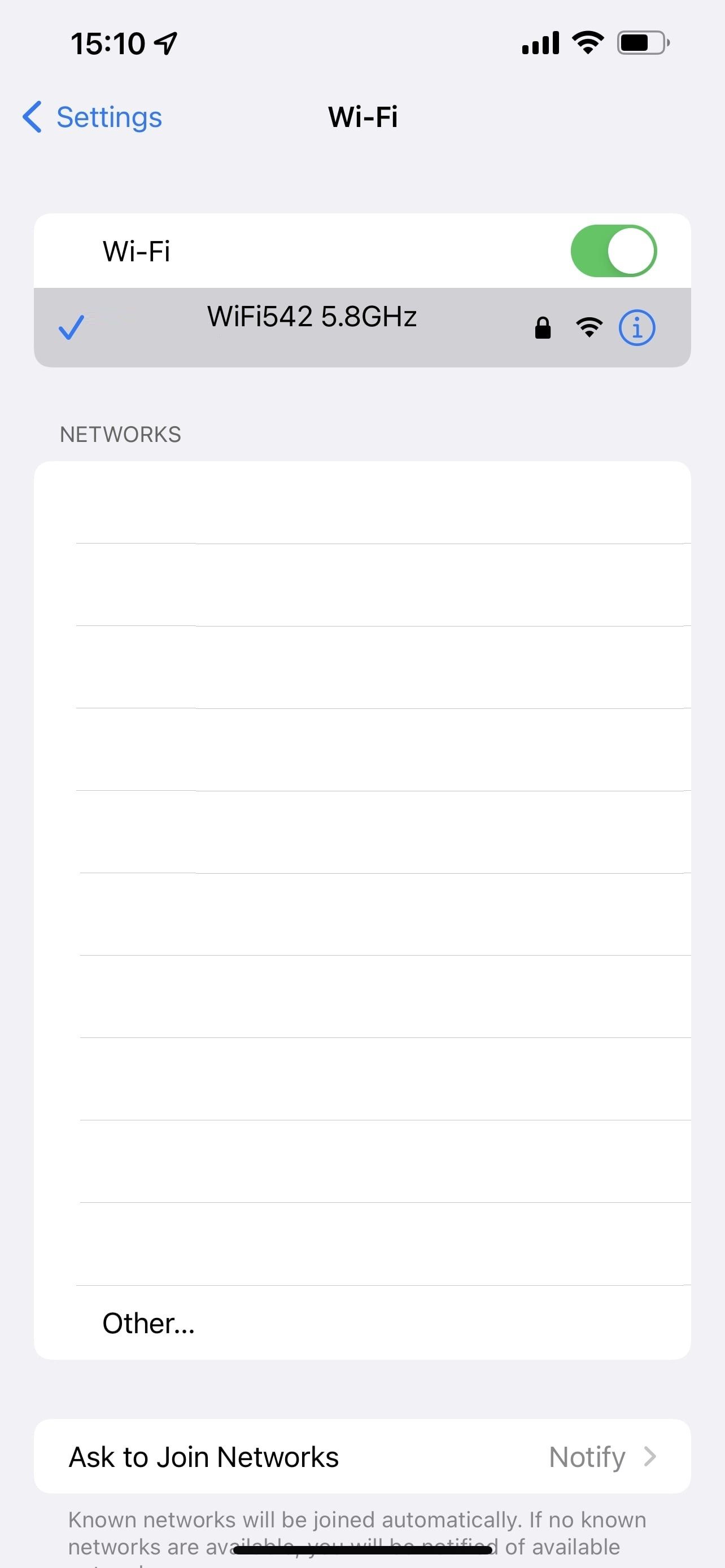 Wi‑Fi параметры выделены
