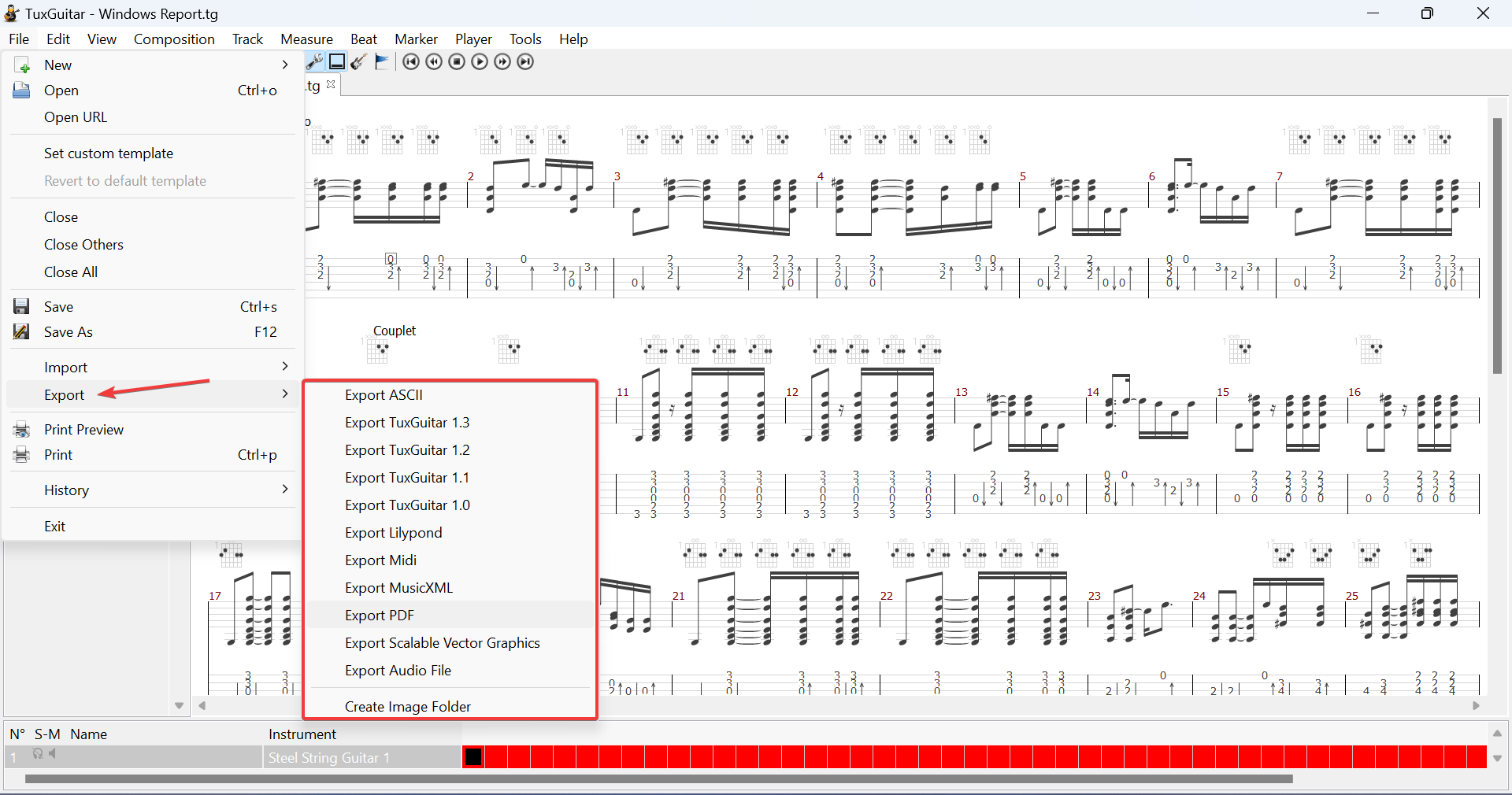 Экспорт в TuxGuitar