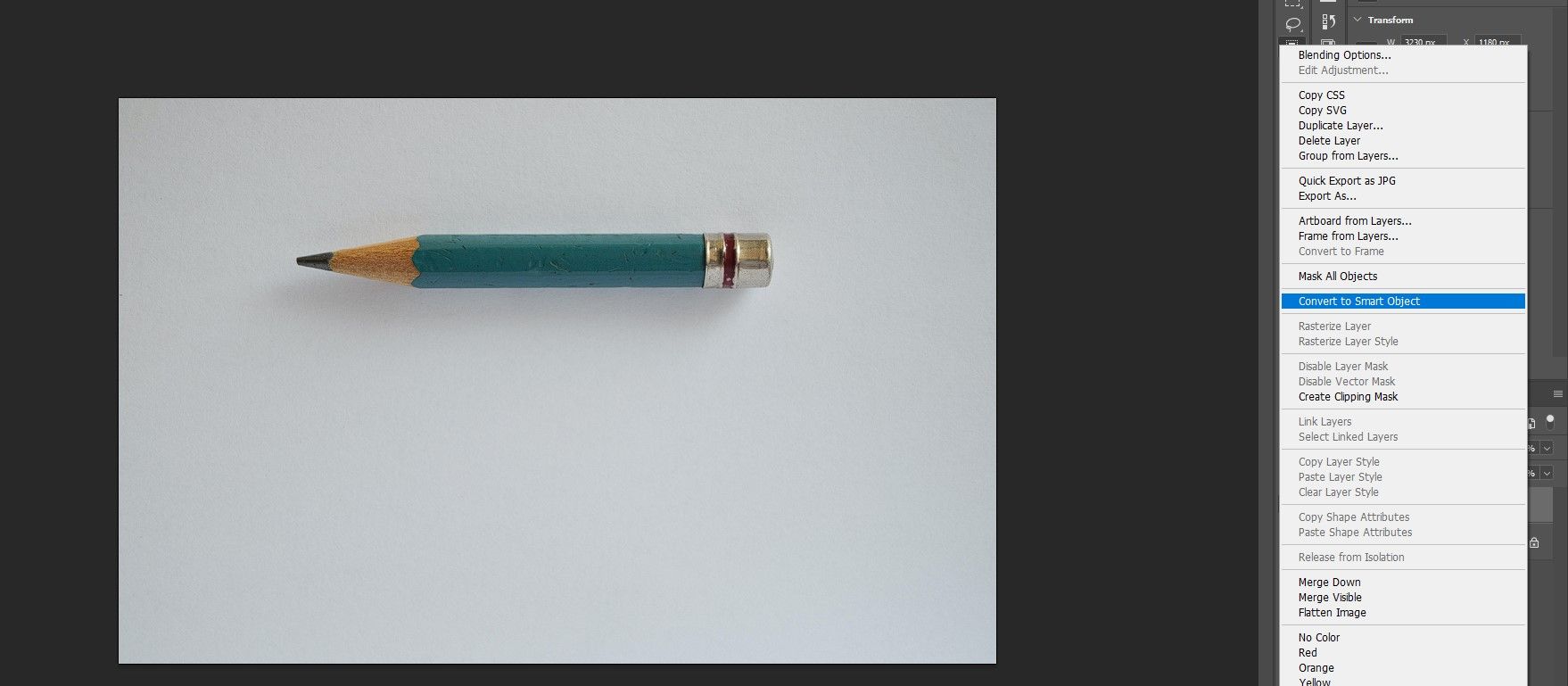 Преобразование слоя в Smart Object