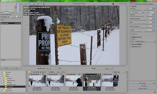 Панели RawTherapee с основными инструментами