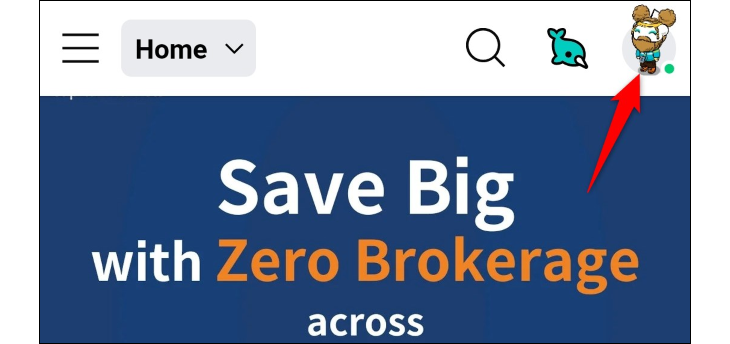 Нажмите на иконку профиля в правом верхнем углу.