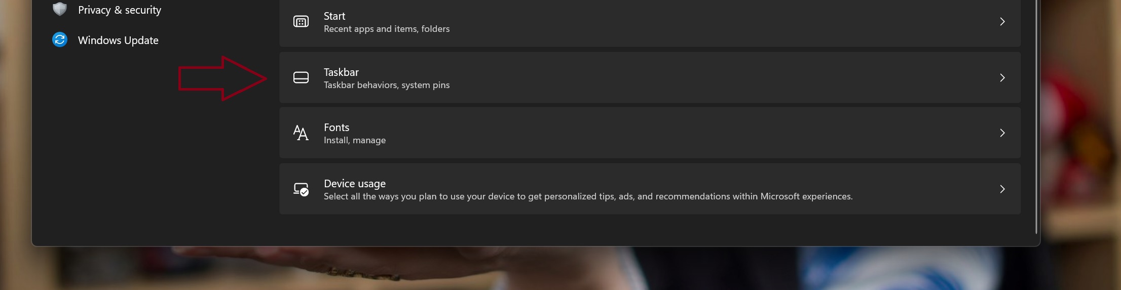 Параметры панели задач