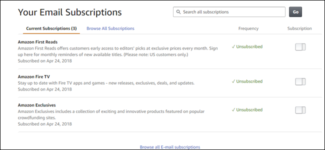 Переключатель подписки и статус 'Unsubscribed'