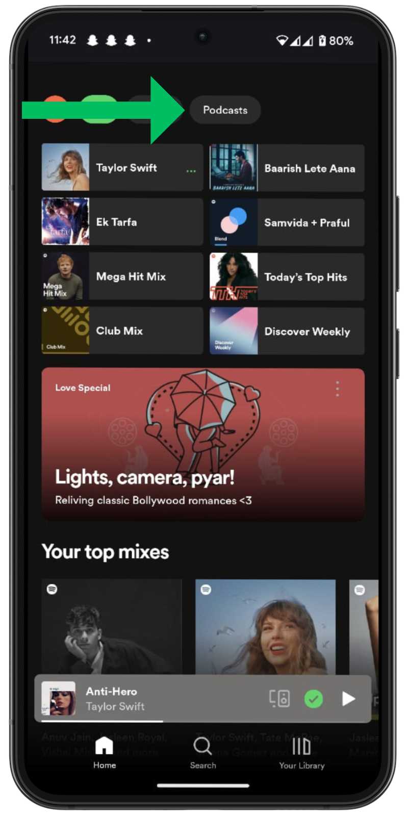 Экран Spotify с кнопкой загрузки эпизода