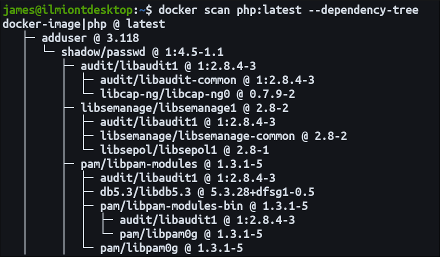 Вывод docker scan с включённым деревом зависимостей