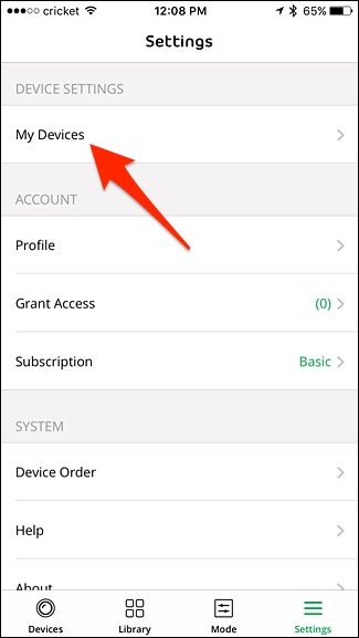Список Мои устройства в приложении Arlo