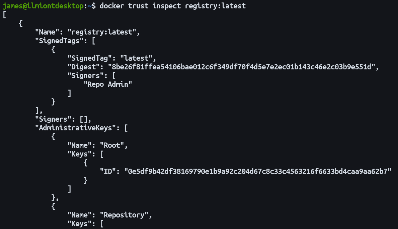 Скриншот: просмотр данных доверия для Docker-образа