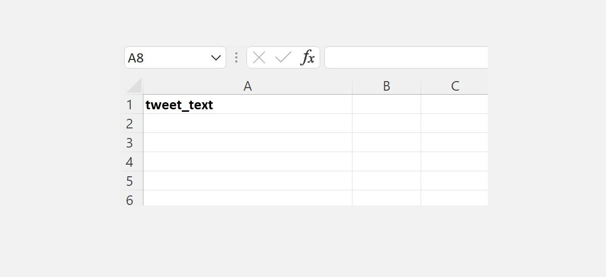 Скриншот ячейки tweet_text в верхней части листа Microsoft Excel