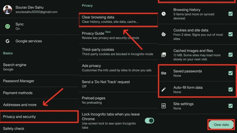 delete browsing data on mobile