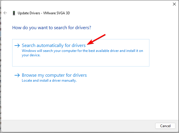 Окно поиска обновлений драйвера: «Поиск драйверов автоматически»