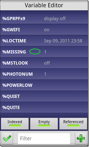 Очистка переменной %MISSING в Tasker