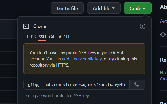 Скриншот переключения URL клонирования на SSH