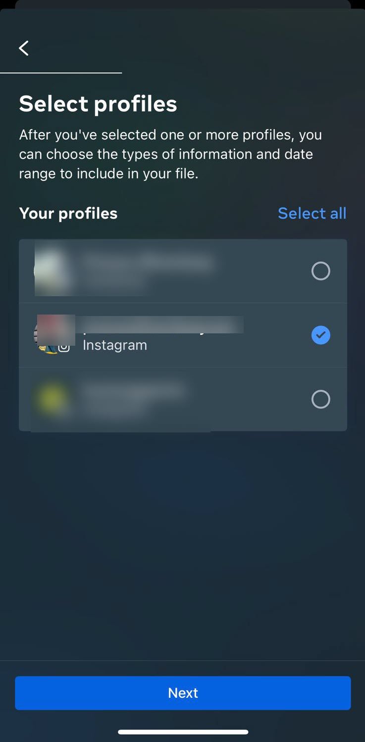 select intended profile to download its data