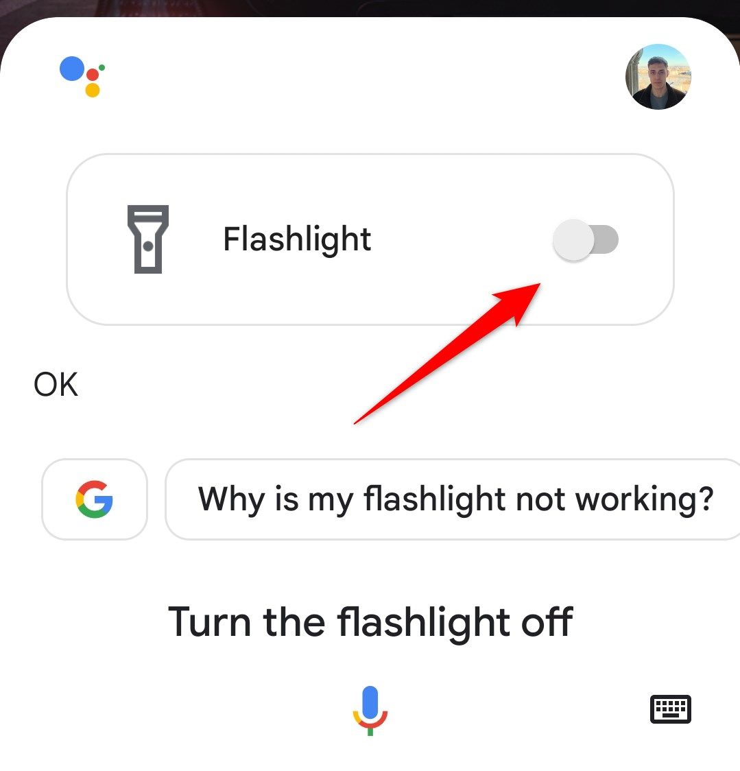 Выключение фонарика с помощью Google Assistant.