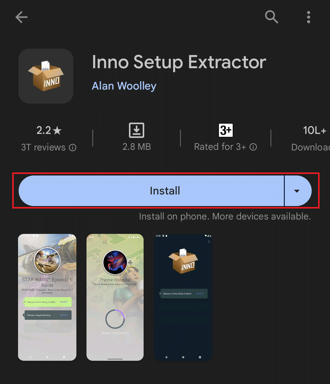Установка Inno Setup Extractor из Play Store