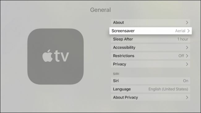 Выбор типа заставки в настройках Apple TV