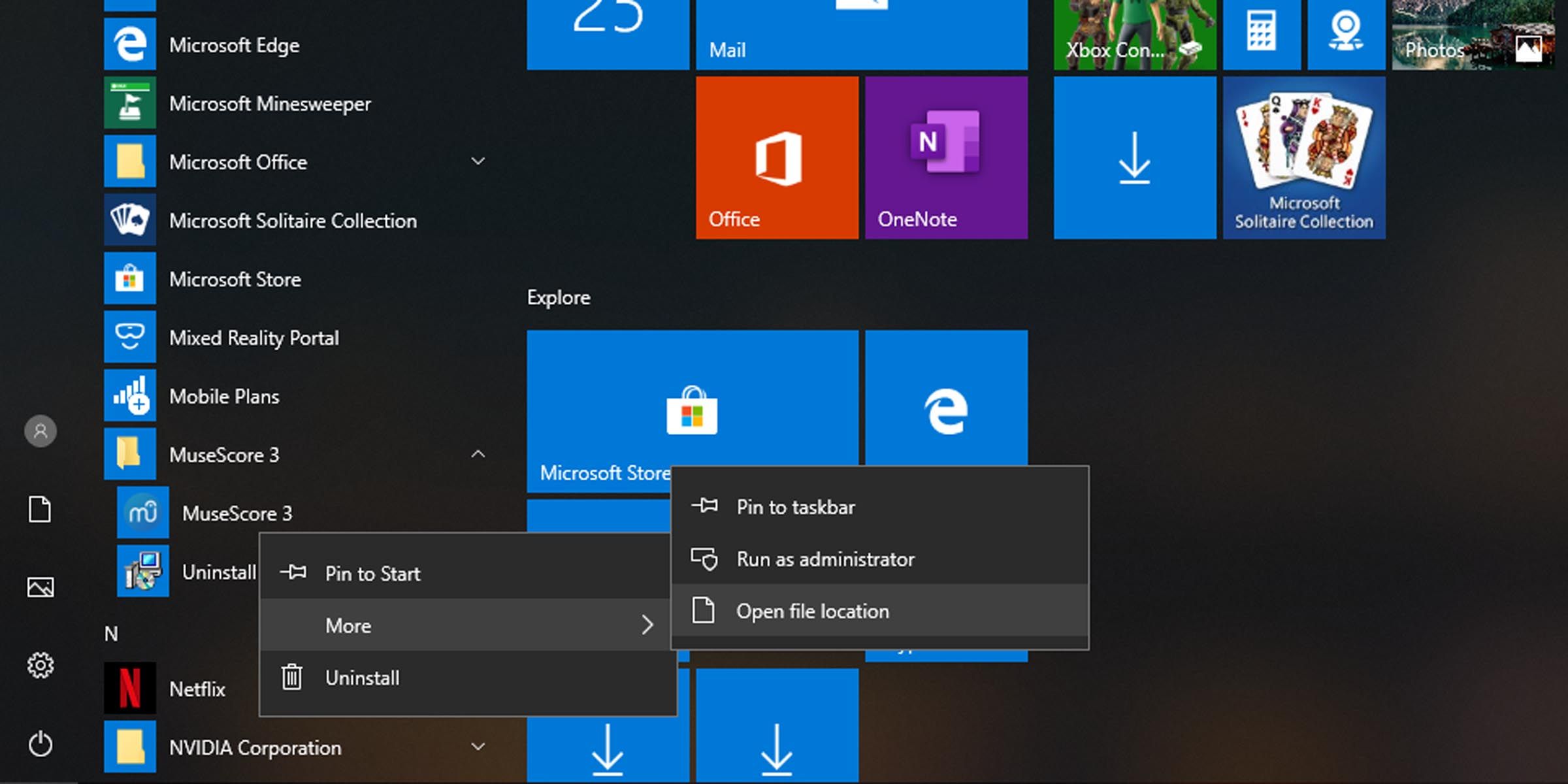 Настройка горячей клавиши через меню Пуск