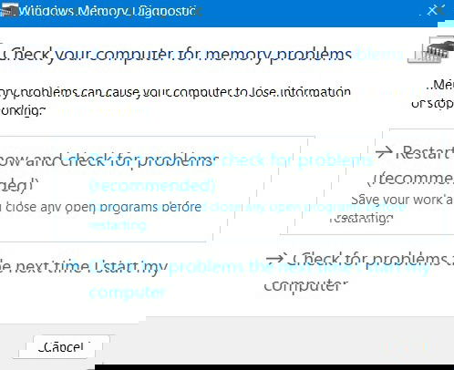 Подтверждение перезагрузки для проверки памяти