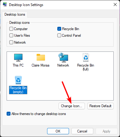Кнопка Change Icon в диалоге настроек значков