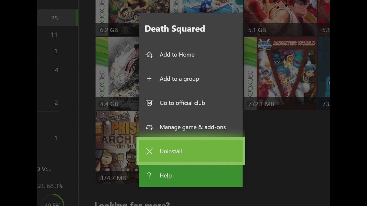 Опция удаления игры