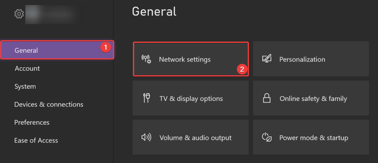 Переход в сетевые настройки Xbox