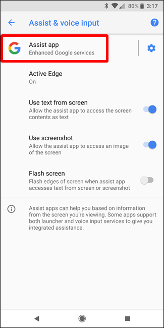Экран: выбор приложения помощника
